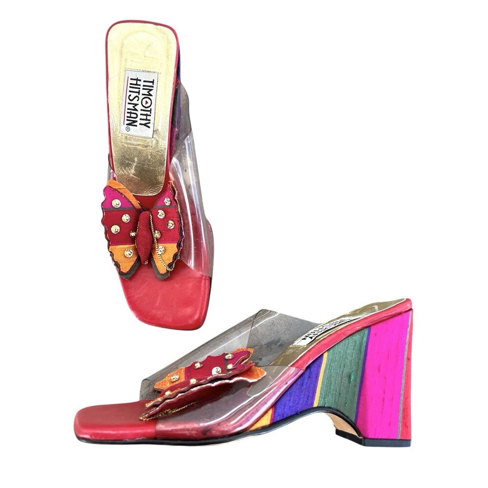 VTG 90s Y2K Timothy Hitsman Butterfly Wedge Heels Fairycore Rainbow Shoe Sz 6
